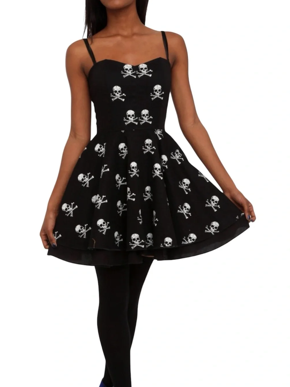 RockSteady Black Mini Dress with White Skull Print